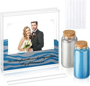 Sand Ceremony Kit for Wedding Includes Clear Acrylic Unity Sand Ceremony Photo Frame 2 Pack Sand Photo Fixing Corner Stickers and 2 Glass Unity Sand Holder for Wedding Home Decor (Blue, Gray)