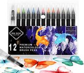 Bik bok creations 12 Watercolor Brush Pens Versatile Water-Based Ink Set for Colouring, Bullet Journals, Calligraphy, and Drawing with Real Nylon Tips and Blending Brush