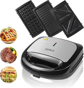 OZAVO 3 en 1 Appareil à Croque-monsieur Sandwich Grill Panini Toaster, Croque Gaufre avec Revêtement antiadhésif 750W, Noir