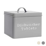 Harbour Housewares Industrial Dishwasher Tablet Storage Tin - Vintage Style Steel Kitchen Storage Caddy with Lid - Grey