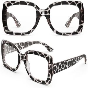 GQUEEN Oversized Fake Glasses Women Men Retro Thick Big Square Frame Clear Lens UV400 Protection Fashion Eyeglasses,Leopard
