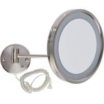 Jerdon HL1016NL 9.5-Inch LED Halo Lighted Wall Mount Mirror with 5x Magnification, 16-Inch Extension, Nickel Finish