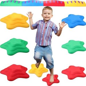 Leyndo 10 Pcs Balance Beams Stepping Stones Sensory Backyard Obstacle Course Kit Include 4 Balance Beam 6 Non Slip Stepping Stones for Kid Toddler Play Physical Coordination Equipment (Starfish)