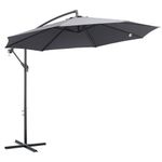 Outsunny 10ft Offset Patio Umbrella with Base, Garden Hanging Parasol with Crank, Banana Cantilever Umbrella Sun Shade, Grey