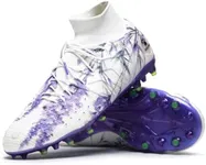 KELME Flash Lightweight Soccer Cleats Men High Top Traction Boost Soccer Shoes Sneaker Outdoor Football Boots Adult MG White Purple, 8
