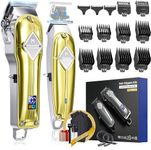 Limural PRO Professional Hair Clippers and Trimmer Kit for Men - Cordless Barber Clipper + T Blade Trimmer, Complete Hair Cutting Kits with 9 Premium Guards, LED Display, Taper Lever & 5 Hrs Runtime (Shinny Gold)