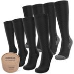 SONORAN 4 Pairs Compression Socks Women & Men 20-30 mmHg Compression Stockings Bas de Compression Femme Homme Knee High Support for Running, Travel, Athletic S/M (Black Gray&Black)