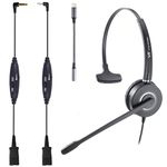 QD Headset with 3.5mm Jack&USB-C Adapter for PC,Cellphone,Tablet, 2.5mm Jack Compatible with Panasonic-Cisco-AT&T-Polycom-Grandstream IP Phones, etc., with Mute, Volume Control (Mono)