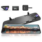 JOMISE 4K 12" Rear View Mirror Camera, Mirror Dash Cam Front and Rear, 2160P Full HD Rearview Mirror, Waterproof Backup WDR Camera,Night Vision, Parking Assist,Speed Alert, Free 64GB Card & GPS- K17