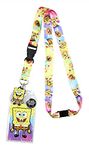 Bioworld Spongebob Squarepants and Patrick Riding Krabby Patties Breakaway ID Lanyard with Detachable Badge Holder Rubber Charm and Collectible Sticker