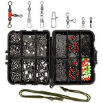 Realure 160 Pcs/box Fishing Swivel Snaps Kit Sea Fishing Barrel Swivel Snaps Ball Bearing Swivels Fishing Tackle with Multiple Fishing Swivels and Clips Luminous Fishing Beads for Saltwater Freshwater