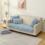 HOKIPO Luxury Faux Rabbit Fur Anti Slip 3 Seater Sofa Mat, Charm Blue (AR-5015-BL*1)