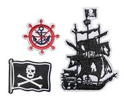 TENNER.LONDON Set of 3 Pirate Ship Anchor Iron on/Sew On Embroidered Patch Applique jack sparrow Embroidery of the caribbean Motif ship mate transfer