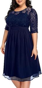 Pinup Fashion Plus Size Cocktail Dresses for Women Navy Blue Lace Chiffon Wedding Bridesmaid Evening Formal Midi Dress Sweetheart Neck