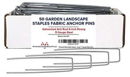 Pinnacle Mercantile 50 ct Galvanized Garden Landscape Staples Fabric Anchor Pins Anti Rust 6 inch Strong 11 Gauge Steel USA …