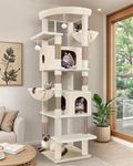 Globlazer Large Cat Tree for Indoor Cats 188 CM, Cat Tower XXL with Spacious Cat Caves 50 * 30 * 30CM, Cushioned Platform, 2 Hanging Basket, Sturdy Cat Tree for Heavy Cats Rest Scratch (S74, Beige)