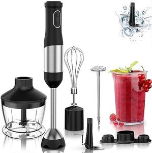 LINKChef Immersion Blender 800W Scratch Resistant Hand Blender,20-Speed 7 in 1 Immersion Blender Handheld with Ice Crush Blade,Egg Whisk,Milk Frother,500ml Food Processor,600ML Beaker,Storage Bracket
