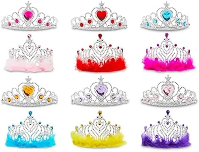 12 Pack Princess Crowns for Little Girls, Kids Dress Up Tiaras for Birthday Party