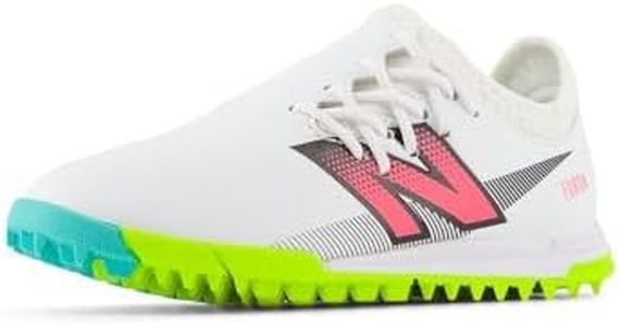 New Balance Furon Dispatch Tf V7+ Soccer Shoe, White/Hi-Lite/Black, 4 US Unisex Big Kid