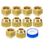 PATIKIL 3/8" Brass Flare Nut, 10pcs SAE 45 Degree Copper Flared Tube Fitting Brass Pipe Fitting for Air Conditioner Water Gas Line, Glossy