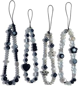 AGEN KGEN Phone Charms Cute Beaded Phone Lanyard Wrist Strap Aesthetic CellPhone Keychain Cute PhoneCharms for Women (4x Black Style)