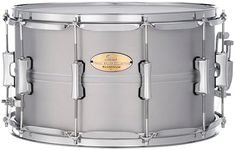 Pearl Primal Snare Collective 14"x8" Aluminum Snare Drum with Beaded 1mm Shell, Brushed Finish, 2.3mm Triple-Flanged Hoops, Dual Tension lugs, and deluxe strainer.