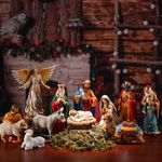 Soaoo 11 Pcs Nativity Sets for Christmas Indoor, 7 Inch The Real Life Nativity, Christmas Nativity Scene Figures Jesus, Stable, Palm Tree and Chests Tabletop Decor