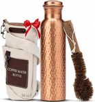 AVA DESIGNZ CLEO HOME 100% Pure Copper Water Bottle for Drinking, 32 Oz Large Hammered Ayurvedic Copper Bottle with 2 Pockets Canvas Bag & Cleaning Brush, Leak-Proof Copper Water Bottle