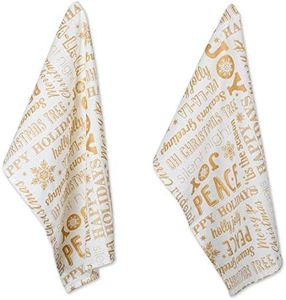 DII Christmas Dish Towels Decorative Metallic Holiday Kitchen Towel Set, 18x28, Gold Collage, 2 Count