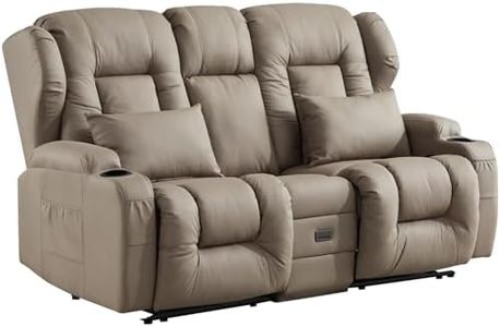 SAMERY RV Loveseat Recliner Sofa, Manual Reclining Loveseat with Console, 2 Seat Recliner Sofa Chair for Living Room RV Theater Love Seat with Cup Holders/Pockets/Pillows