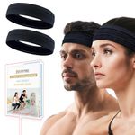 Empire 2 Pack Black Headband, Head Band for Woman Sport Headband for Men, FREE HOME WORKOUT E-BOOK, Gym Hair Band, Running Sweat Bands, Silicon Non Slip Exercise Headbands, Headband Women