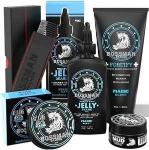 Bossman Complete Beard Kit - Men's Beard Oil Jelly, Fortify Shower Conditioner, Balm, Mustache Wax and Comb - Beard Softener, Growth, Care and Grooming Products Kit (Magic)