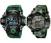 FROZIL Digital Green Army Belt Multi-functional Day Date Month with Night Light Function Watch Combo for Mens and Kids Watch for Boys