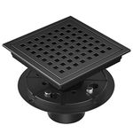 EXF Shower Drain 6 Inch Matte Black, Stainless Steel Square Shower Floor Drain Kit with Flange, Removable Cover Grid Grate, Hair Strainer