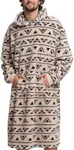 Mad Dog Men's Sherpa Fleece Wearable Blanket Hoodie - Cozy Long Sleeves Hooded Poncho Jacket For Adults, One Size, Beige Print