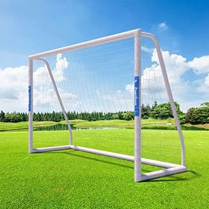 Caprihom 8FT x 5FT Soccer Goal with 2 Netting | Net Weatherproof UPVC Frame,Ground Stakes, Eight-Shaped Clasp Portable Goals Training Equipment for Kids & Adults Backyard, White