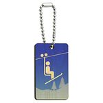 Skiing Ski Lift Symbol in Snow Wood Wooden Rectangle Keychain Key Ring