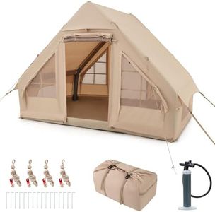 COSTWAY Inflatable Camping Tent, Waterproof 4-Season Blow-up Air Tent with Pump, Mesh Screen Windows and 2 Doors, Easy Setup 4-6 People Windproof Luxury Cabin Tents for Family (295 x 202 x 207 cm)