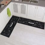 Carvapet 2 Pieces Kitchen Rug Set Navy Blue 15x47 Non Slip Rubber Backing Washable Runner Mats for Floor Laundry Entryway Sink