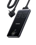 Baseus Blade Charging Station 140W, 6-in-1 Compact USB C Power Strip, 5ft Detachable Flat Extension Cord with 2AC, 3 USB-C, 1 USB-A, Digital Display, Slim Fast Desktop Charger for Work and Travel