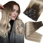 Full Shine Clip in Hair Extensions Real Human Hair Brown to Blonde Hair Extensions Clip ins 18Inch Seamless Clip in Human Hair Extensions Skin Weft Fading to Ash Blonde Mix Platinum 120Grams 8Pcs