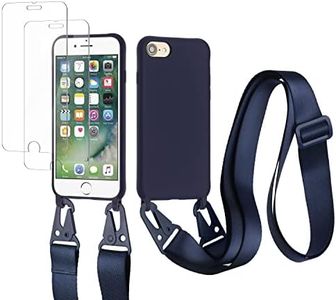 vrupin Funda Compatible con iPhone 6/6S/7/8.con (2 x Protector Pantalla)con Cuerda Case con Ajustable Cordón.Silicona Líquida Funda-Azul