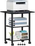 Lerliuo 3-Tier Printer Stand, Industrial Mobile Printer Table with Storage Shelf and Steel Frame, Rolling Printer Cart Holder with Lockable Wheels for Home, Office (Black)