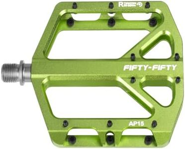 FIFTY-FIFTY Mountain Bike Pedals, Non-Slip and Aluminum Alloy Bicycle Flat Pedals, 9/16" Sealed Bearing, Lightweight and Wide Platform for All Mountain, Enduro, Downhill, E-Bike, MTB (Green)