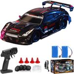 KAIMIO 1:16 Scale RC Drift Car 4WD 2.4GHz 30KM/H High Speed Racing Sport Toy Car with LED Lights, Racing and Drift Wheels (8100-Black)