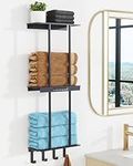 DOKU HOME Towel Rack Wall Mounted, Bathroom Towel Storage with Shelf & 4 Hooks, 90cm Wall Mounted Towel Holder, Black Towel Rack