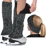 CRS Cross Leg Warmers and Headband Set for Figure Skating. Zipper Easy On/Off. Warm Knit Fleece Lined - Black/White Long