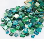 500g Glass Mosaic Tiles, Irregular Crystal Mosaic Tiles for Crafts Bulk and Tiny Stepping Stone kit, Transparent Stained Glass Sheets for Handmade DIY Art Crafts and Home Decoration,Green