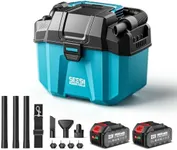 Seesii Shop Vacuum Wet and Dry, 3-in-1 Wet Dry Vac with Blower, 2.6 Gal Small Shop Vac with 2 x 4.0Ah Batteries, Strap, 4 Wheels and Attachments, Ideal for Garage, Car, Workshop, House