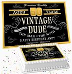 VINTAGE DUDE GOLD BIRTHDAY PARTY PERSONALISED ICING EDIBLE COSTCO CAKE TOPPER R2-VG